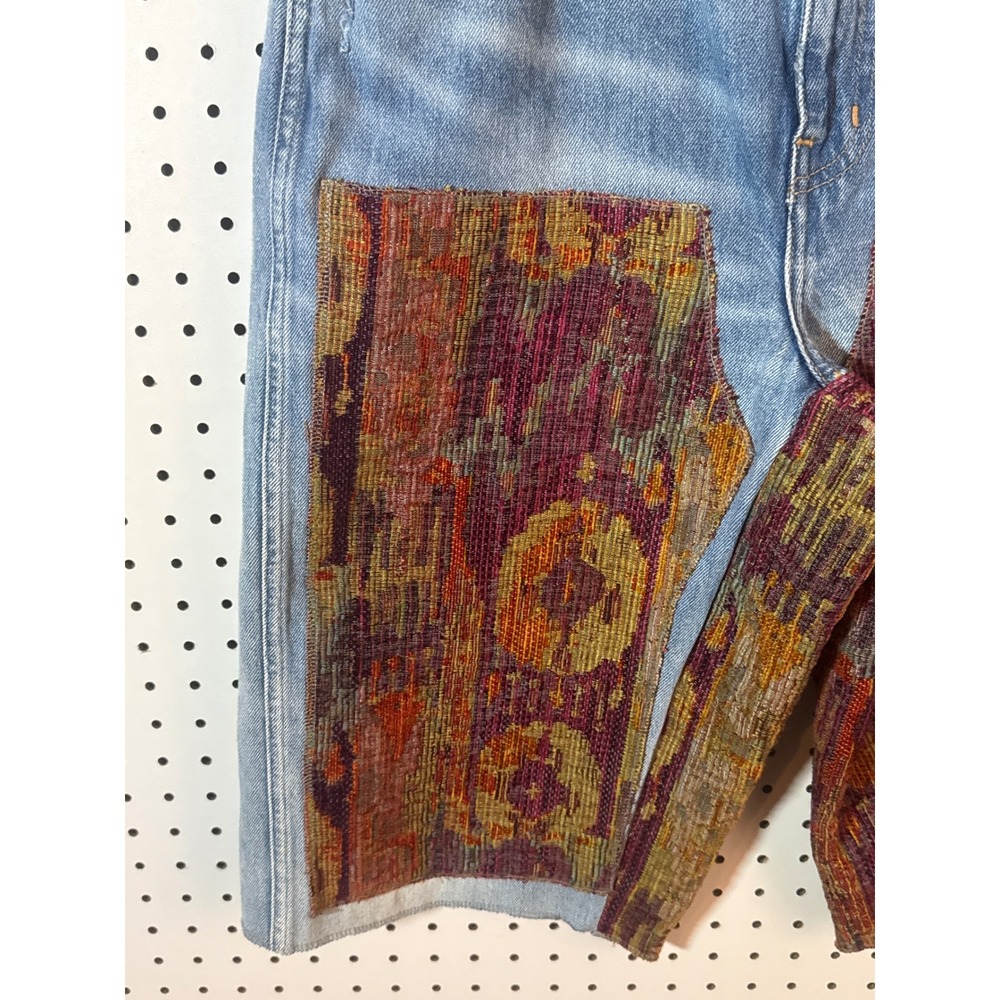 CRTV LTRCY handmade Double Knee Jorts Tapestry Patchwork Denim Shorts Light Wash - Picture 2 of 3